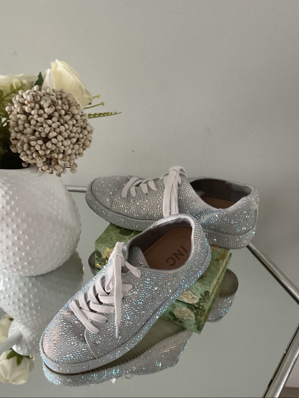INC International Concepts Silver Glitter Lace-Up Sneakers